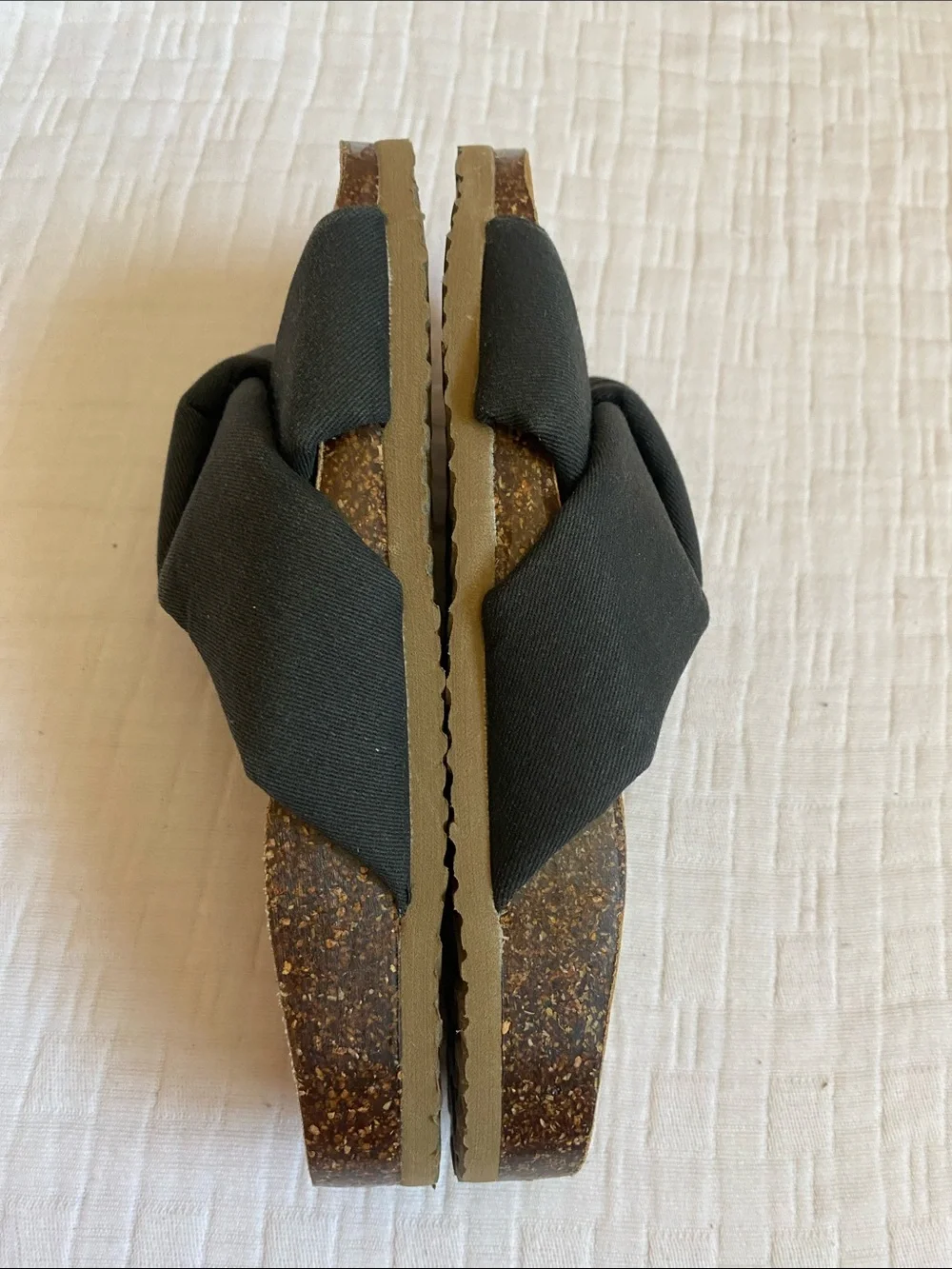 AERIE Black Knotted Cork-Style Slide Sandals